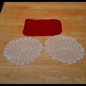 🧁Red & White Crocheted Doille & Potholder Set🍿